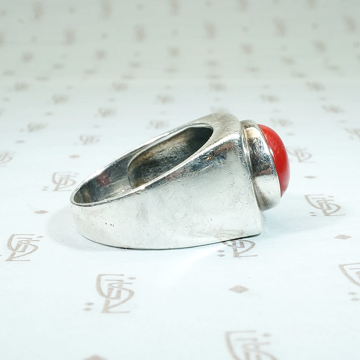 Lipstick Red Chunky Vintage Silver Ring