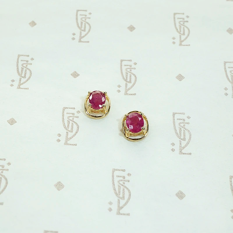 Sweet Ruby Studs in Gold Halos