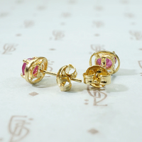 Sweet Ruby Studs in Gold Halos