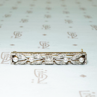 Two Tone Engraved Gold with Diamond & Pearls Pin by Krementz