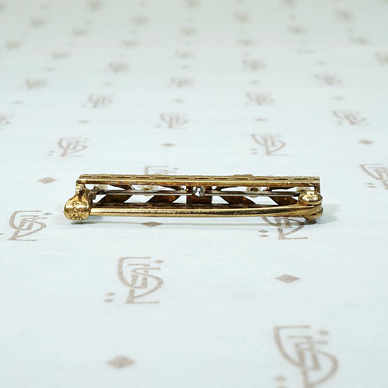 Two Tone Engraved Gold with Diamond & Pearls Pin by Krementz