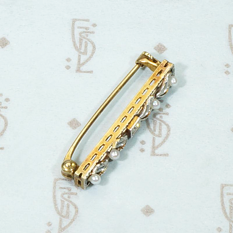 Two Tone Engraved Gold with Diamond & Pearls Pin by Krementz