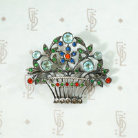 Cheerful Flower Basket Brooch with Colorful Paste