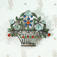 Cheerful Flower Basket Brooch with Colorful Paste