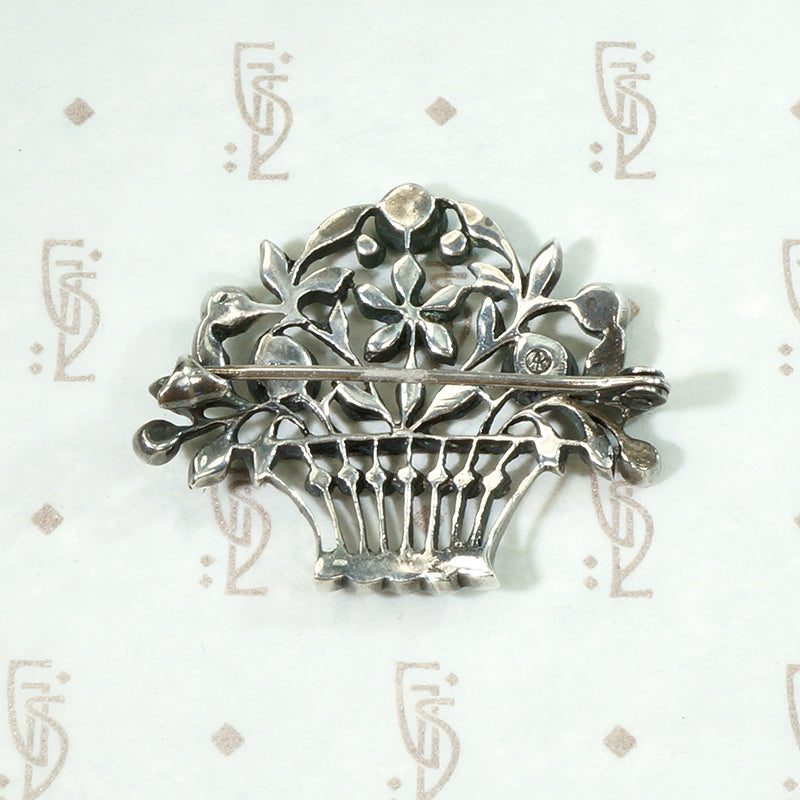 Cheerful Flower Basket Brooch with Colorful Paste