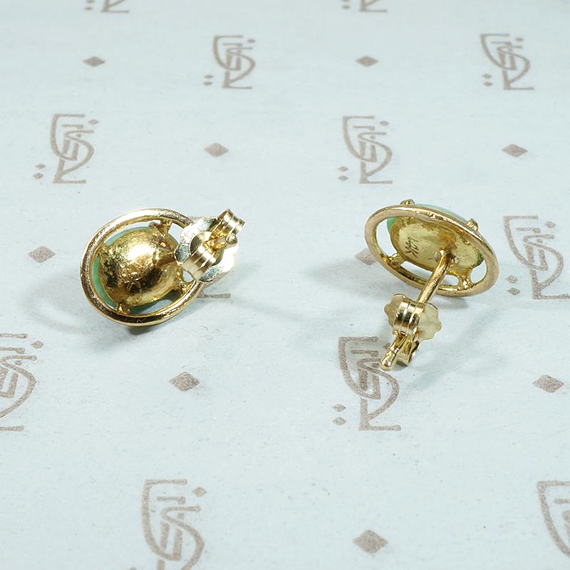 Vintage Jade Studs in Gold Halos
