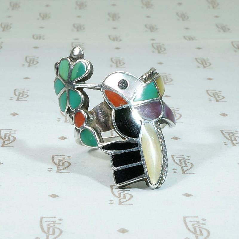 Hummingbird in the Hand Gem Inlay Ring