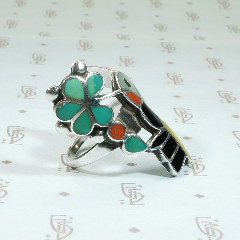 Hummingbird in the Hand Gem Inlay Ring