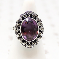 Amethyst Ring with Silver Whorls & Glittering Marcasites