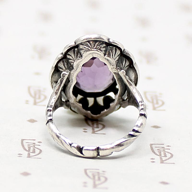 Amethyst Ring with Silver Whorls & Glittering Marcasites