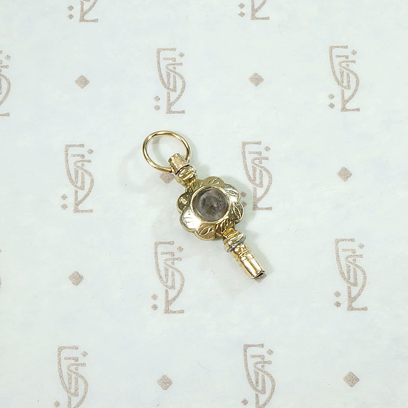 Georgian Flower Watch Key with Agate