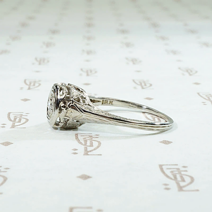 Diamond Solitaire Engagement Ring with Filigreed Hearts 