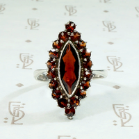 Czech Marquis Garnet with Rose Cut Halo Ring