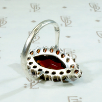 Czech Marquis Garnet with Rose Cut Halo Ring