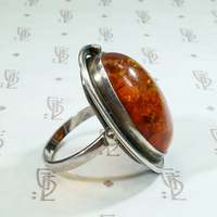 European Baltic Amber & Sculpted Silver Ring
