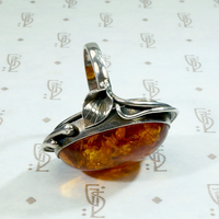 European Baltic Amber & Sculpted Silver Ring