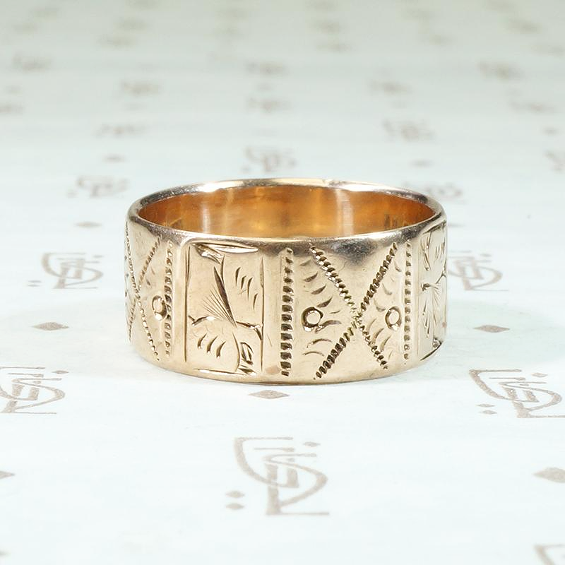 Rosy 9ct Gold Engraved Victorian Cigar Band