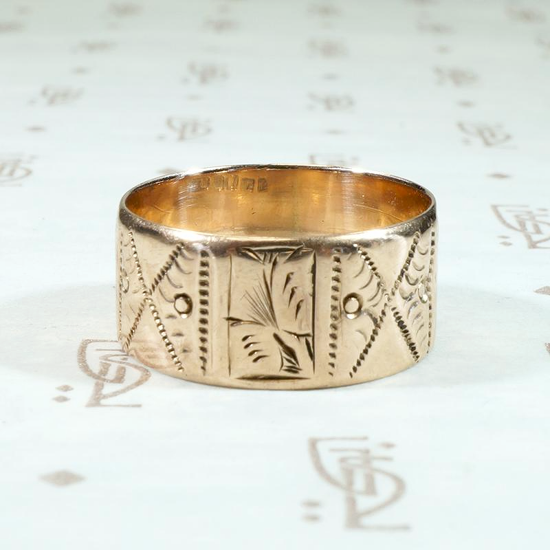 Rosy 9ct Gold Engraved Victorian Cigar Band