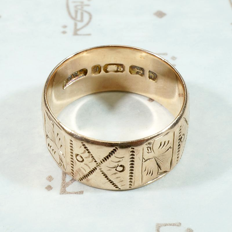 Rosy 9ct Gold Engraved Victorian Cigar Band