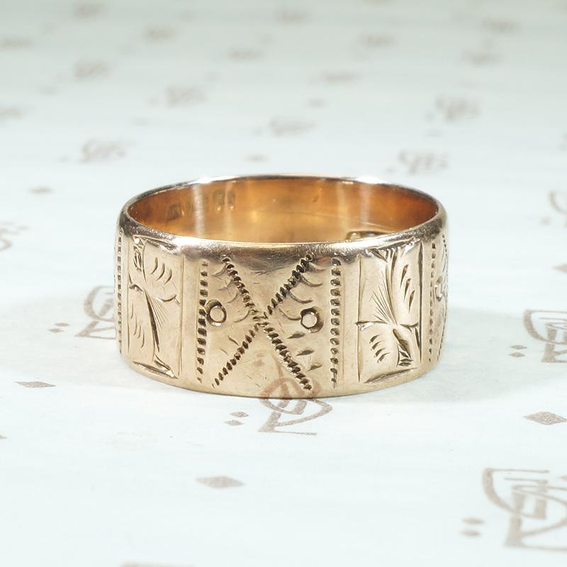 Rosy 9ct Gold Engraved Victorian Cigar Band