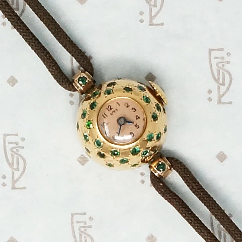 Spectacular Retro Ladies Watch Set with Emeralds
