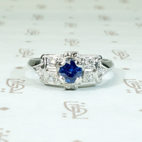 Sapphire & Diamond in Platinum Deco Ring