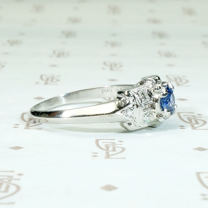 Sapphire & Diamond in Platinum Deco Ring
