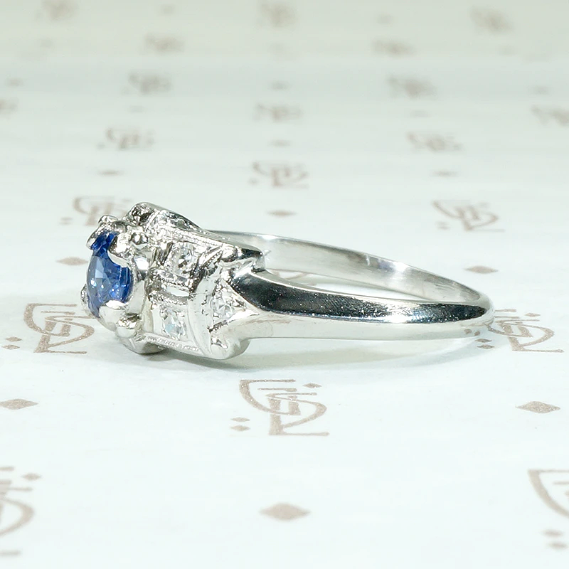 Sapphire & Diamond in Platinum Deco Ring