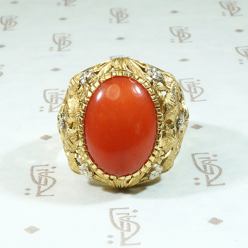 Glittering Gold & Platinum Flowers Red Gem Ring