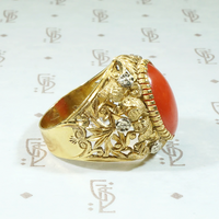 Glittering Gold & Platinum Flowers Red Gem Ring