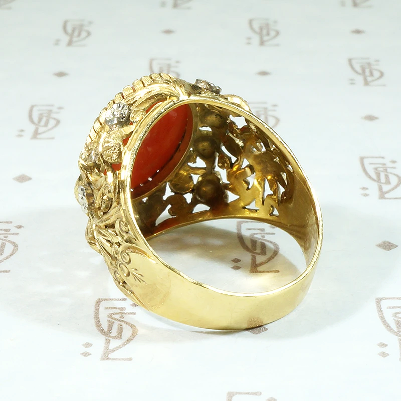 Glittering Gold & Platinum Flowers Red Gem Ring