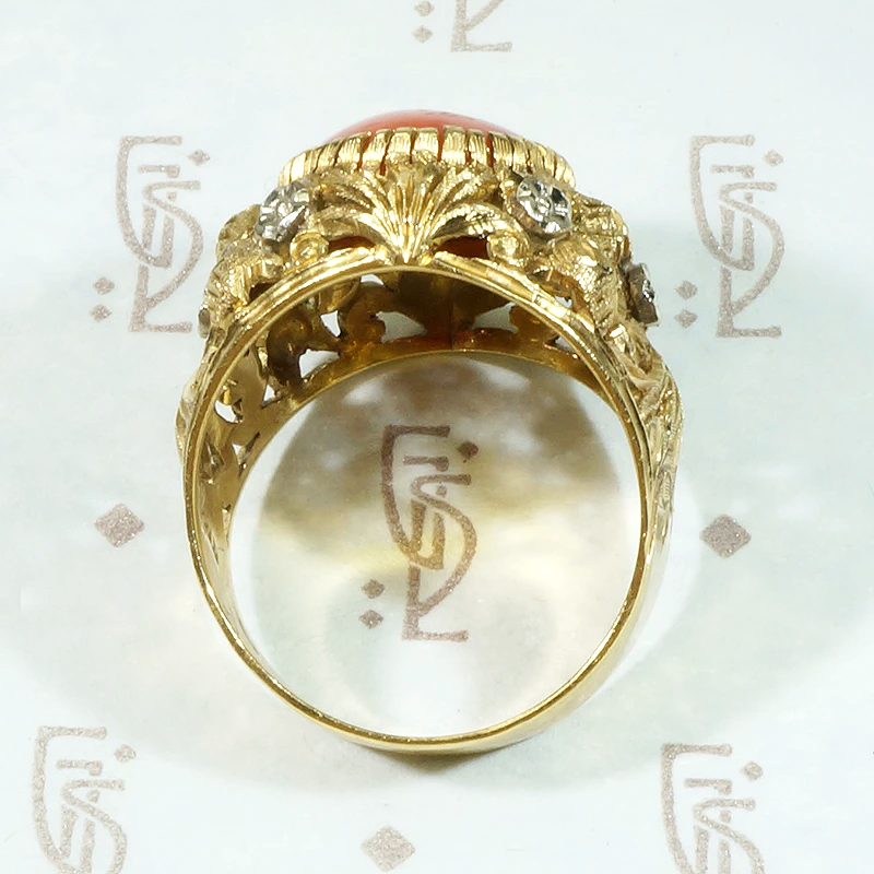 Glittering Gold & Platinum Flowers Red Gem Ring