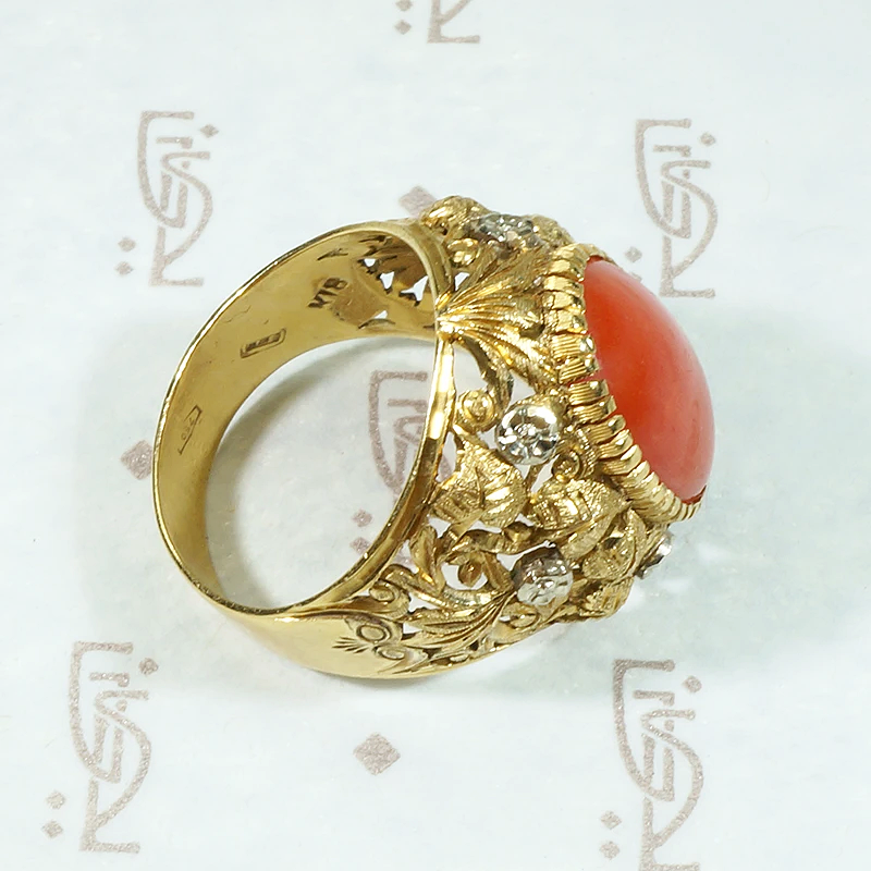 Glittering Gold & Platinum Flowers Red Gem Ring