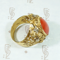Glittering Gold & Platinum Flowers Red Gem Ring