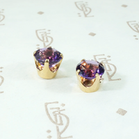 Deep Purple Amethyst Gold Stud Earrings