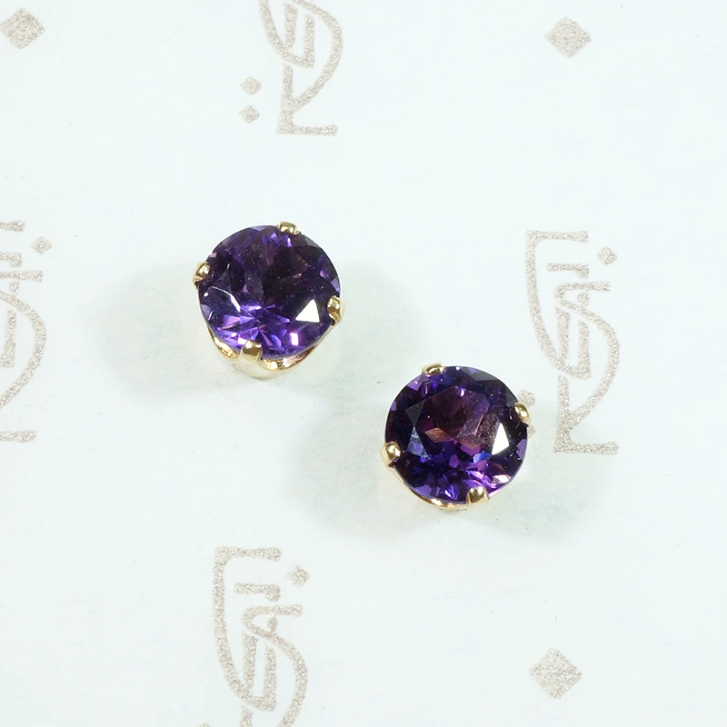 Deep Purple Amethyst Gold Stud Earrings
