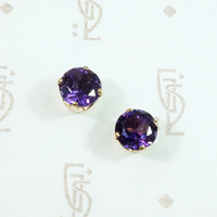 Deep Purple Amethyst Gold Stud Earrings