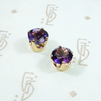 Deep Purple Amethyst Gold Stud Earrings