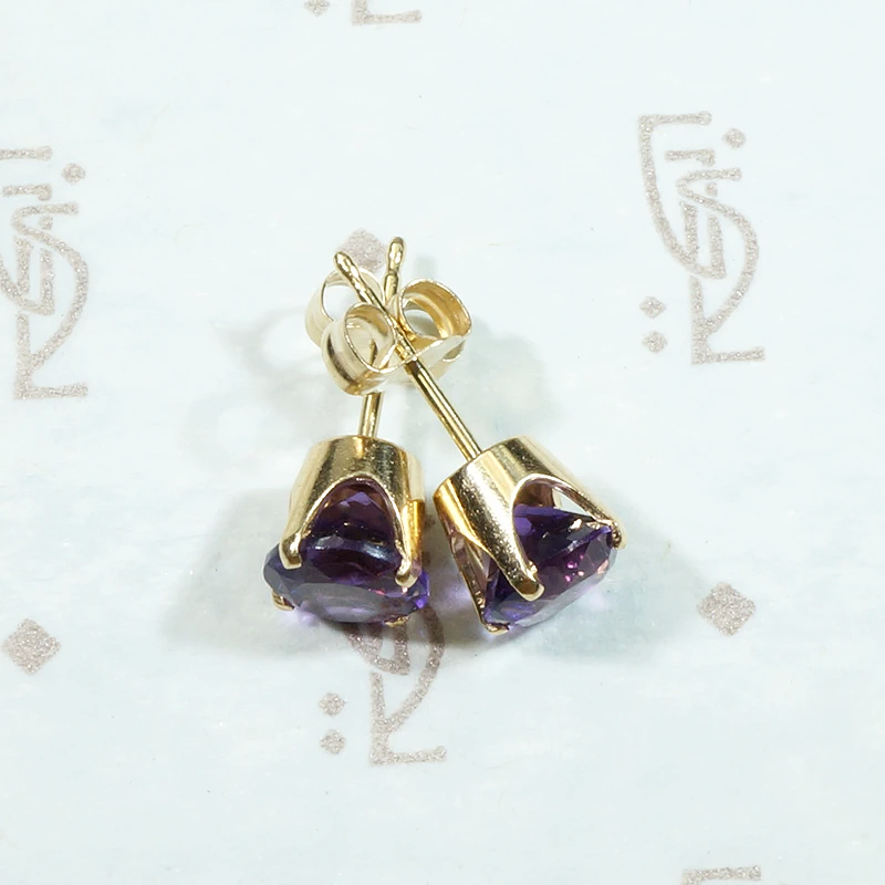 Deep Purple Amethyst Gold Stud Earrings