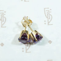 Deep Purple Amethyst Gold Stud Earrings