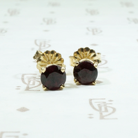 Vintage Garnets in Gold Basket Stud Earrings