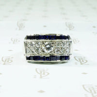 Deco Diamond Panel Ring with Natural Sapphire Stripes