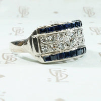 Deco Diamond Panel Ring with Natural Sapphire Stripes
