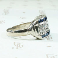 Deco Diamond Panel Ring with Natural Sapphire Stripes