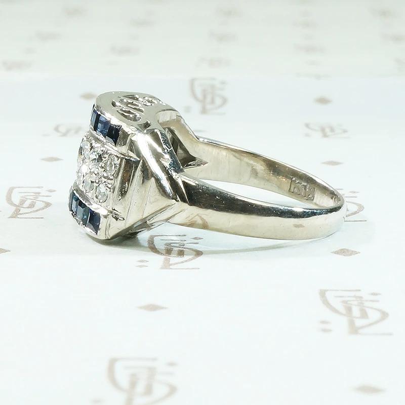 Deco Diamond Panel Ring with Natural Sapphire Stripes