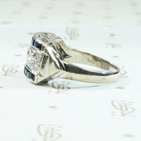 Deco Diamond Panel Ring with Natural Sapphire Stripes