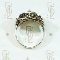 Deco Diamond Panel Ring with Natural Sapphire Stripes