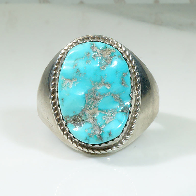 Chunky Mens Turquoise Nugget Silver Signet Ring