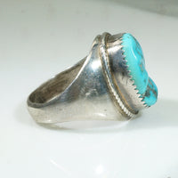 Chunky Mens Turquoise Nugget Silver Signet Ring