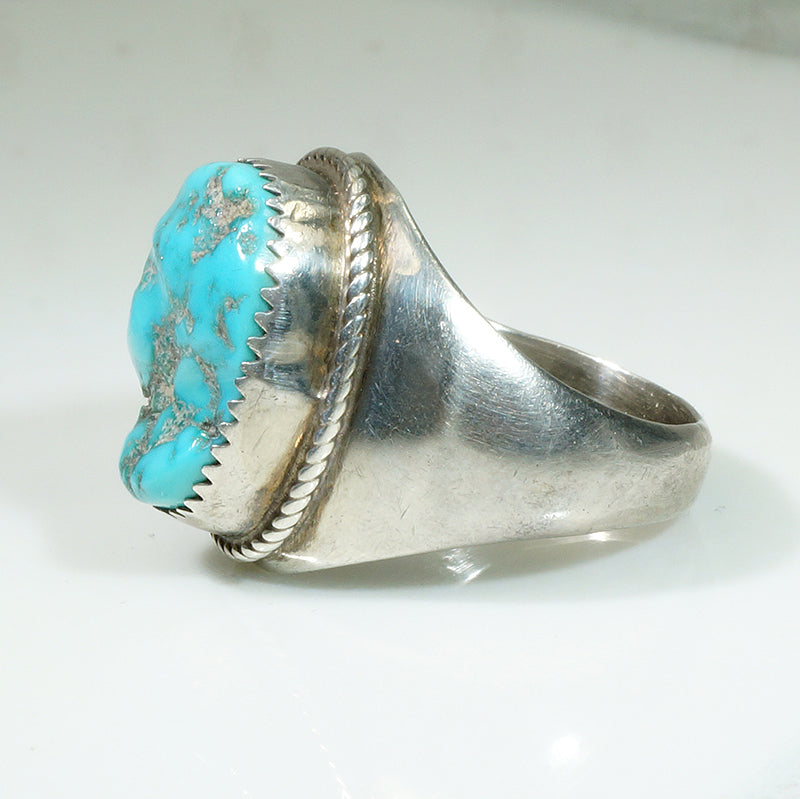 Chunky Mens Turquoise Nugget Silver Signet Ring